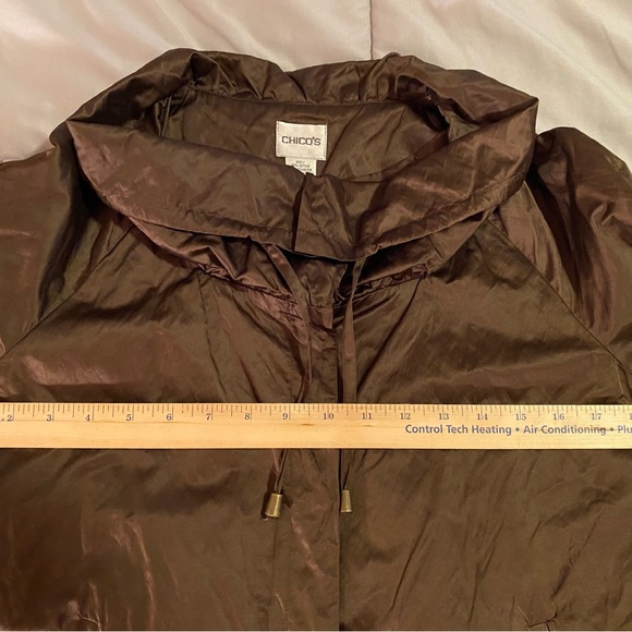 Chico’s Black Walnut/Brown Texture Shine Erika 3/4 Sleeve Snap Closure Jacket - Picture 12 of 15